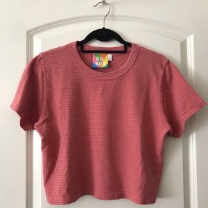 Big Bud Press Cropped Honeycomb T Shirt Raspberry Sorbet Size Small